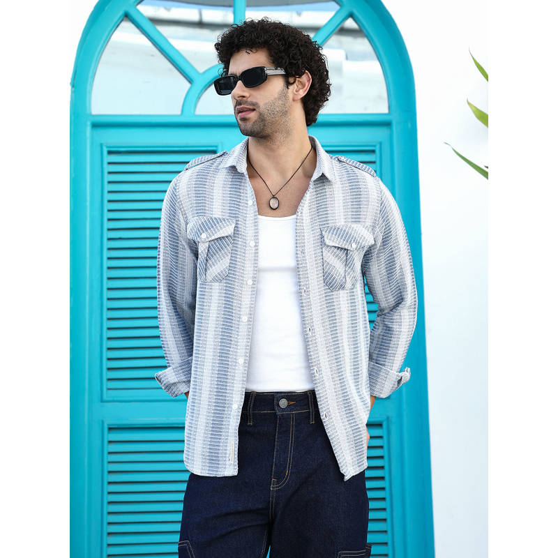 CAHOOT Men Blue Stripes Casual Shirt (M)