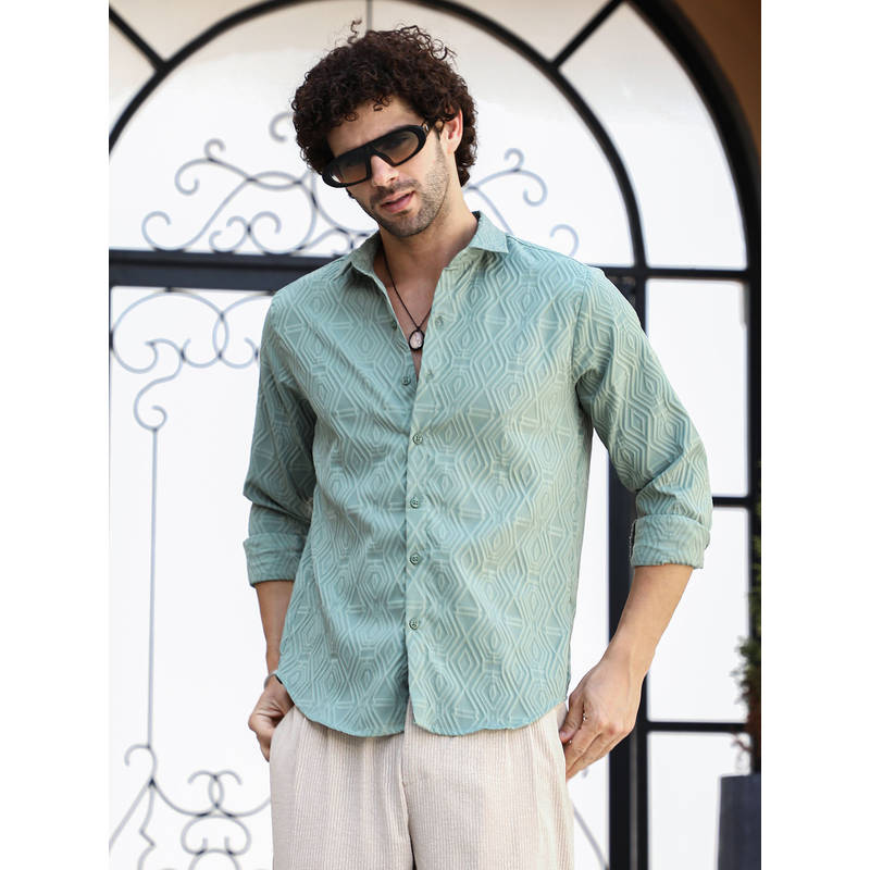 CAHOOT Men Green Solid Casual Shirt (S)