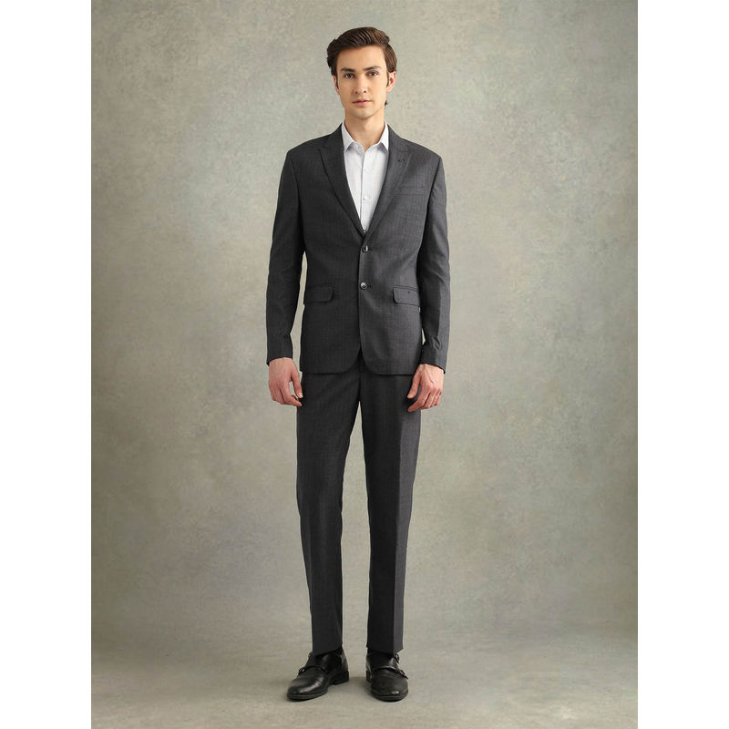 Arrow Men Grey Vertical Striped Tailored Fit Suit (Set of 2) (40)