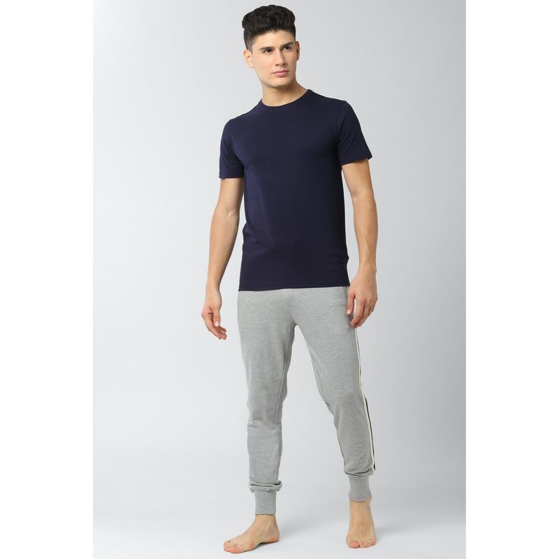 Peter England Men Navy Solid Casual T-Shirts And Joggers (Set of 2)