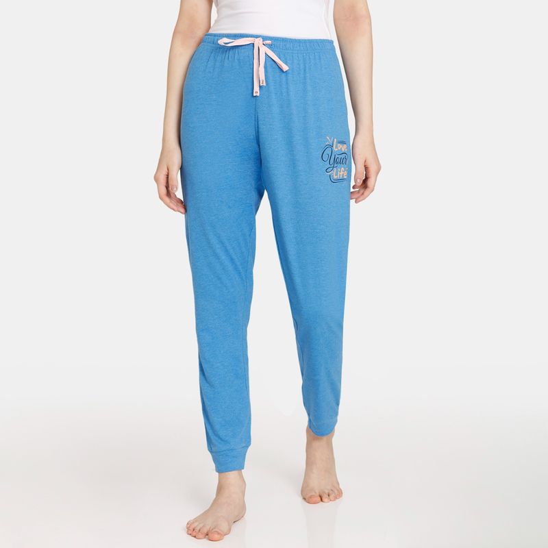 Zivame Rosaline Rural Charm Knit Cotton Pyjama - Azure Blue (S)