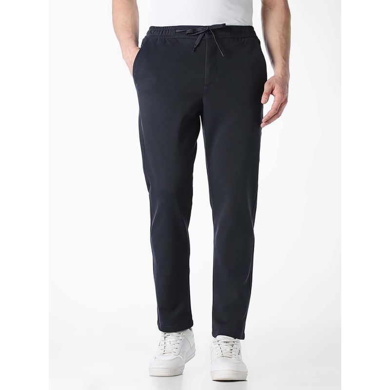 Jack & Jones Navy Blue Solid Plain Casual Chinos (34)