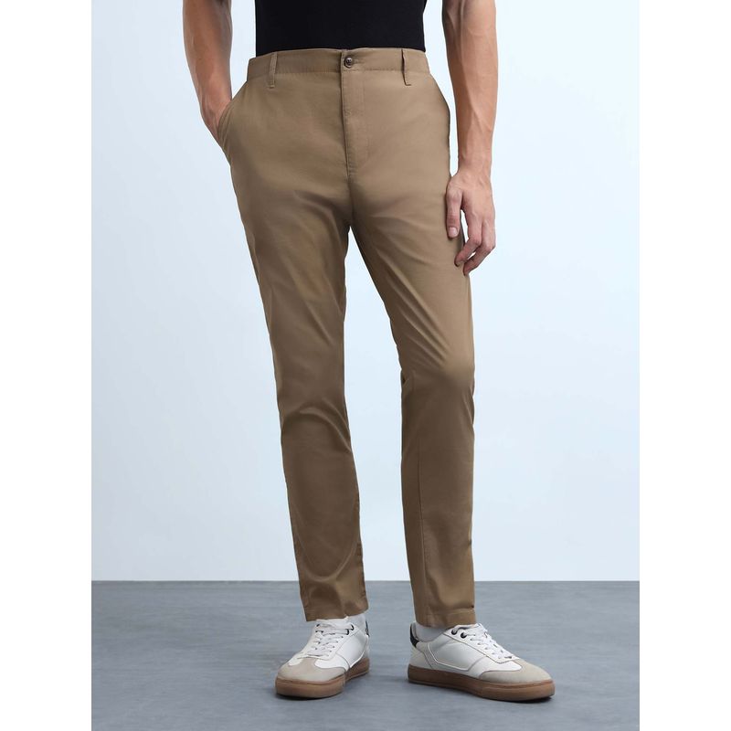 Flying Machine Khaki Solid Plain Casual Trouser (30)