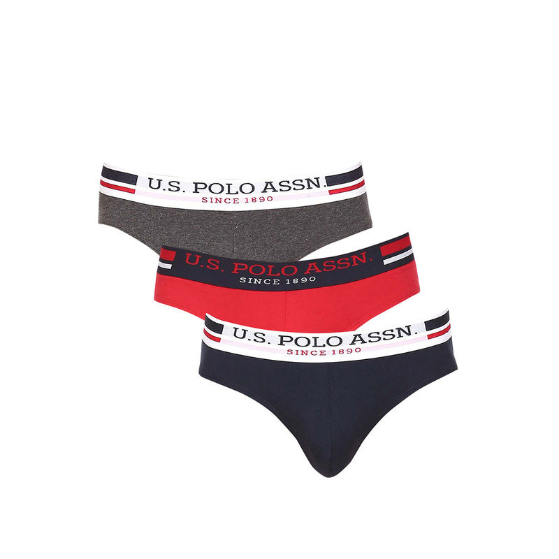 U.S. POLO ASSN. Men Assorted I006 Mid Rise Contrast Waist Briefs Multi-Color (Pack of 3) (S)