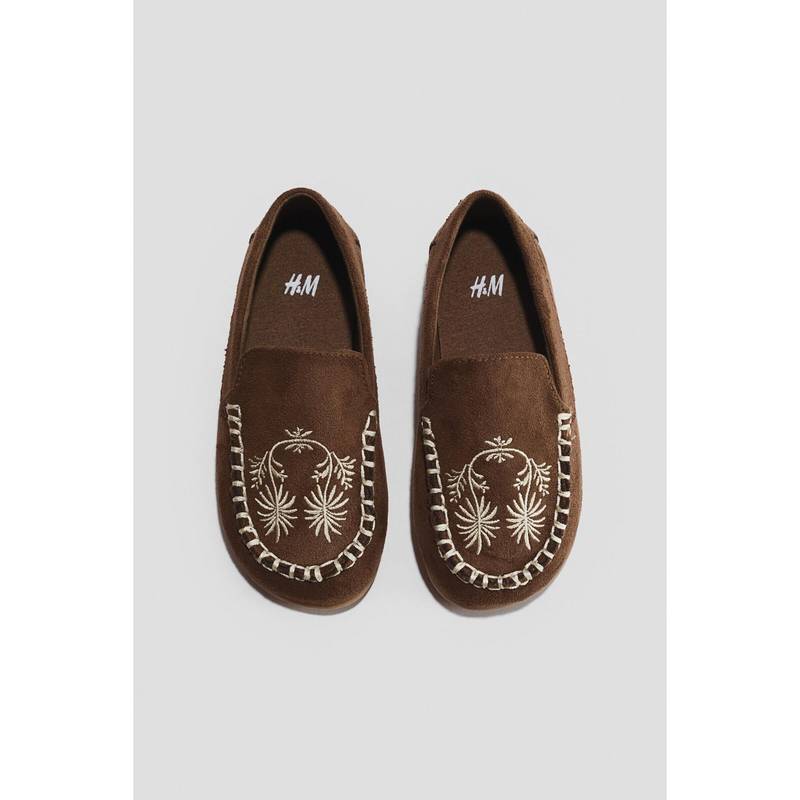 H&M Boys Brown Embroidery-Detail Loafers (UK 7)