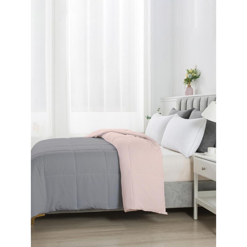 Razzai Reversible Microfiber Ac Room Peach & Grey 100 Gsm Comforter|Single Bed