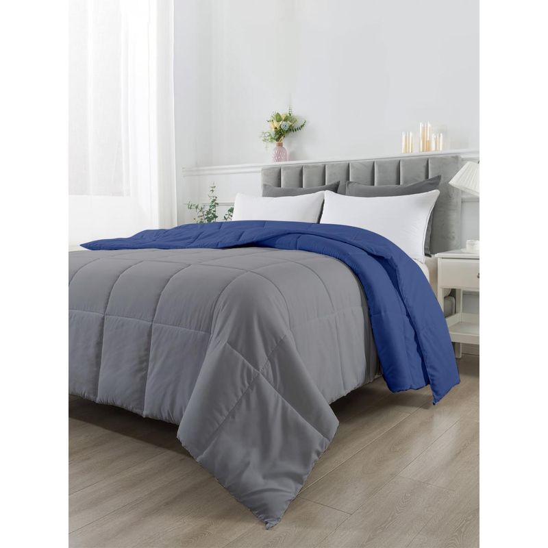 Razzai Reversible Microfiber Ac Room Blue & Grey 100 Gsm Comforter|Single Bed