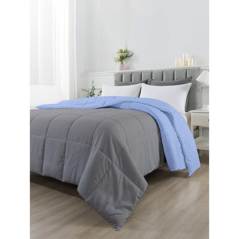 Razzai Reversible Microfiber Ac Room Sky Blue & Grey 100 Gsm Comforter|Single Bed