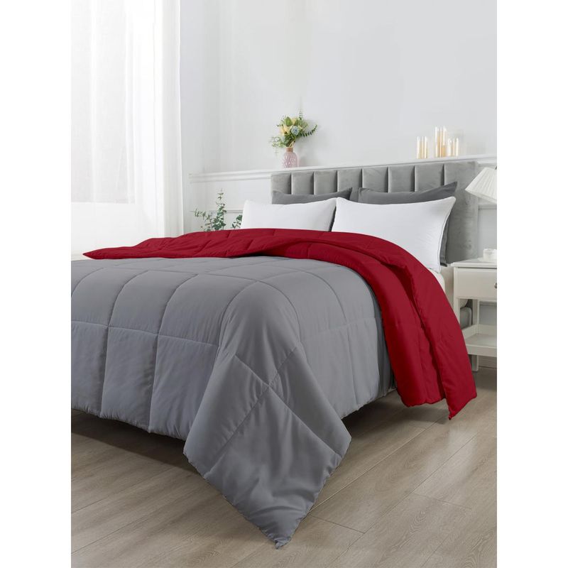 Razzai Reversible Microfiber Ac Room Burgundy & Grey 100 Gsm Comforter|Single Bed