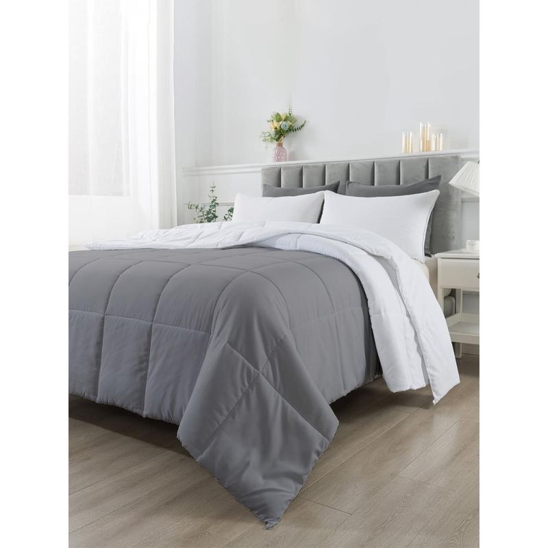 Razzai Reversible Microfiber Ac Room White & Grey 100 Gsm Comforter| King Bed