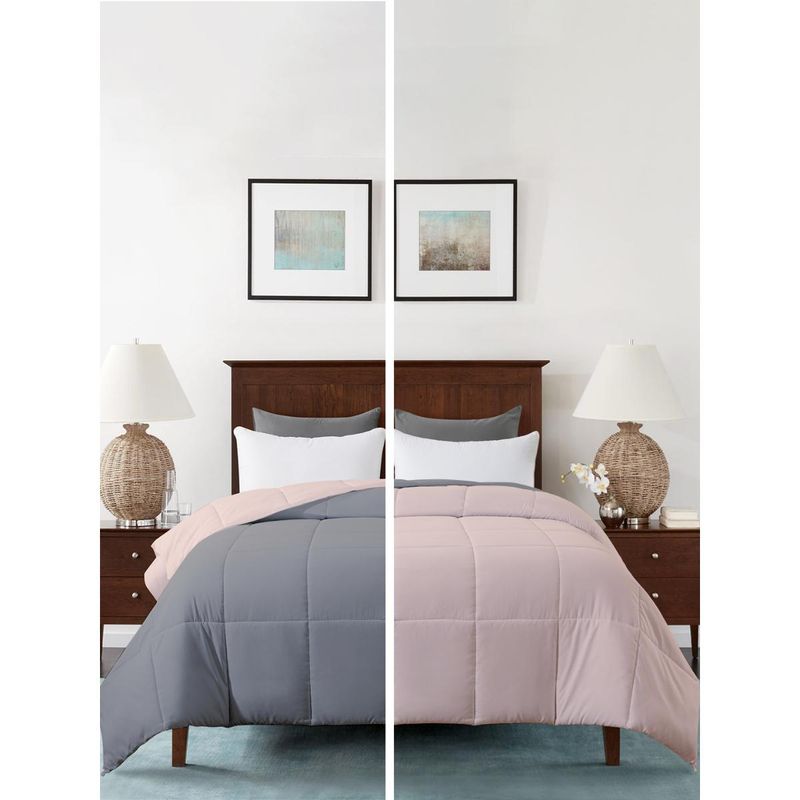Razzai Microfiber 200Gsm Reversible All Weather Comforters |Peach & Grey|Single Bed