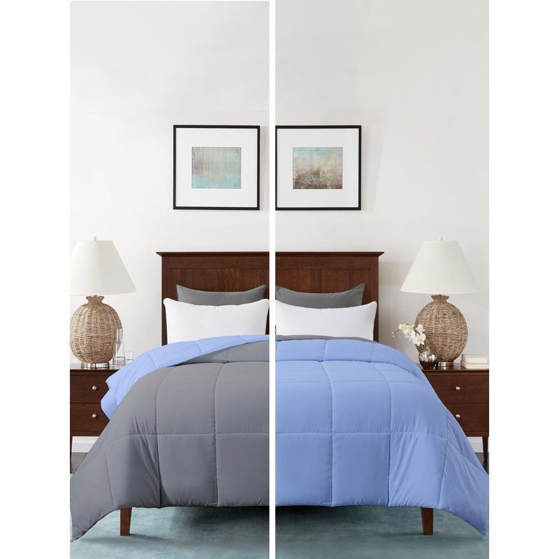 Razzai Microfiber 200Gsm Reversible All Weather Comforters |Sky Blue & Grey|Single Bed