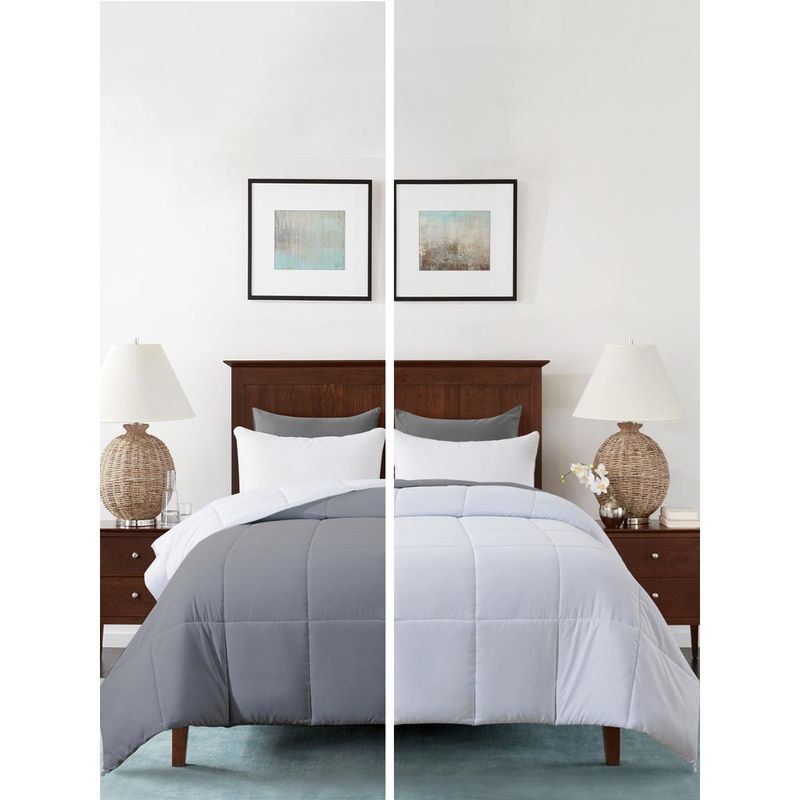 Razzai Microfiber 200Gsm Reversible All Weather Comforters |White & Grey|Single Bed