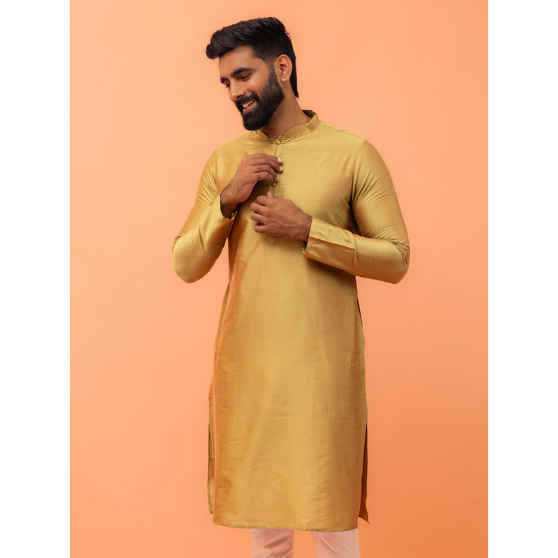 KISAH Men Yellow Solid Kurta (40)