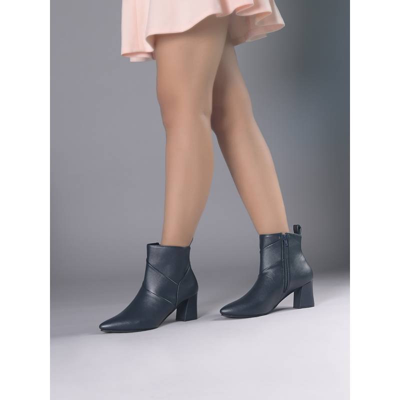 SHUZ TOUCH Chic Pointed Toe Block Heel Blue Ankle Casual Boots (EURO 35)