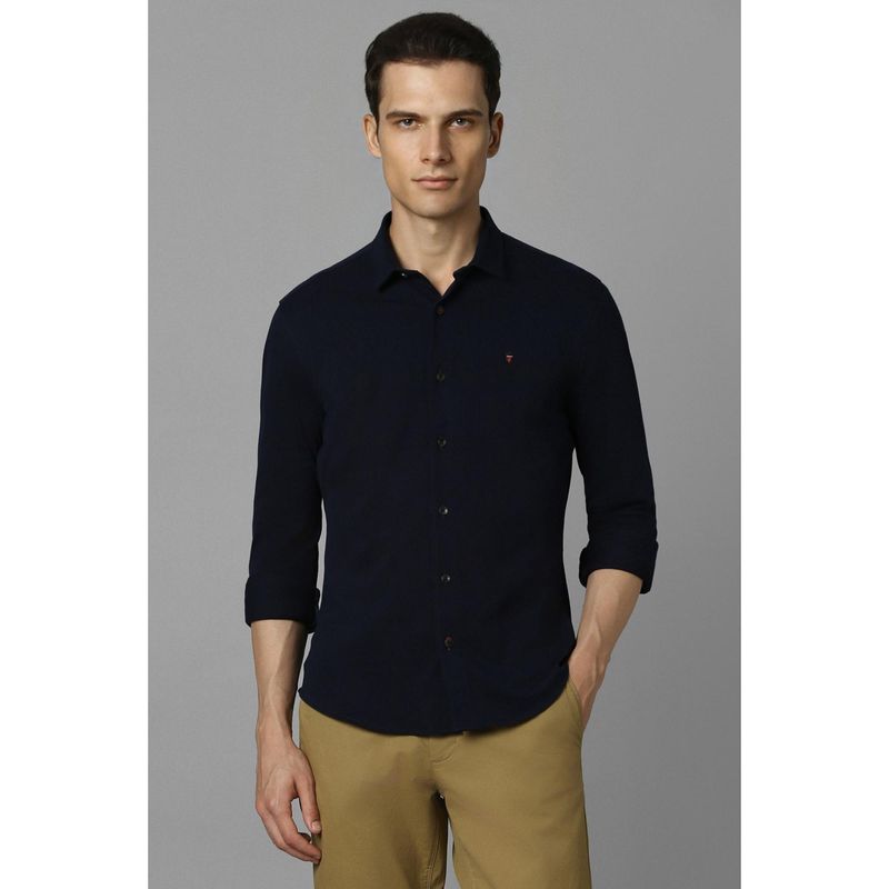 Louis Philippe Men Navy Solid Full Sleeves Casual Shirt (44)