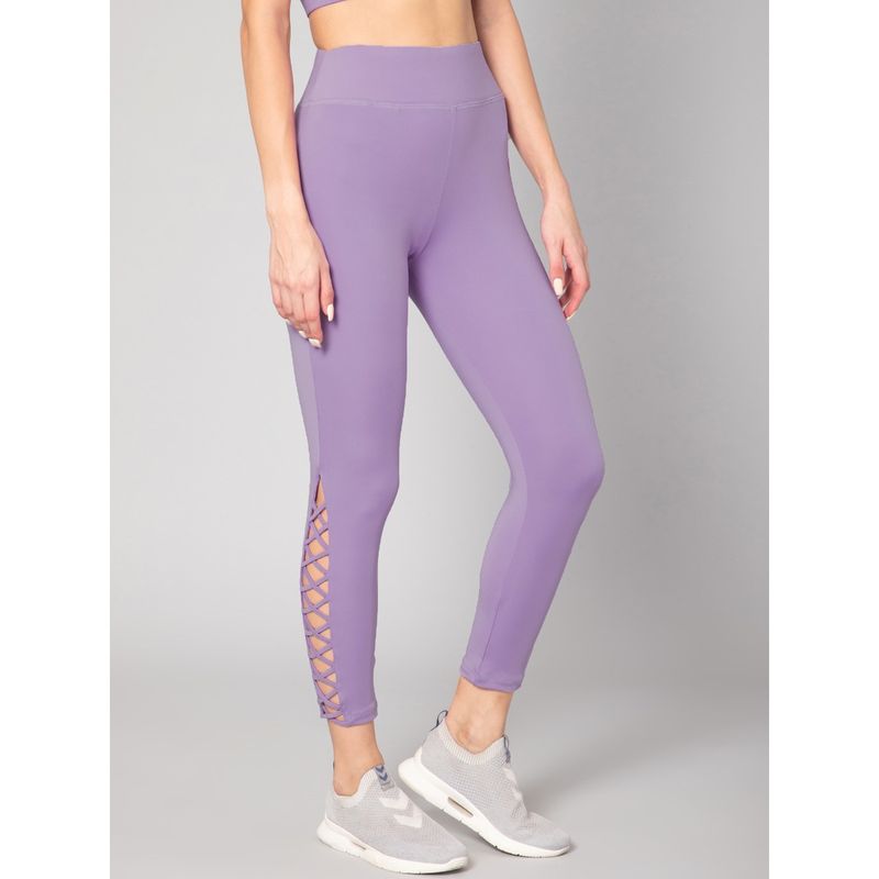 Muscle Torque Gym Yoga High Waist Side Cross Drawstring Tights Purple (XL)