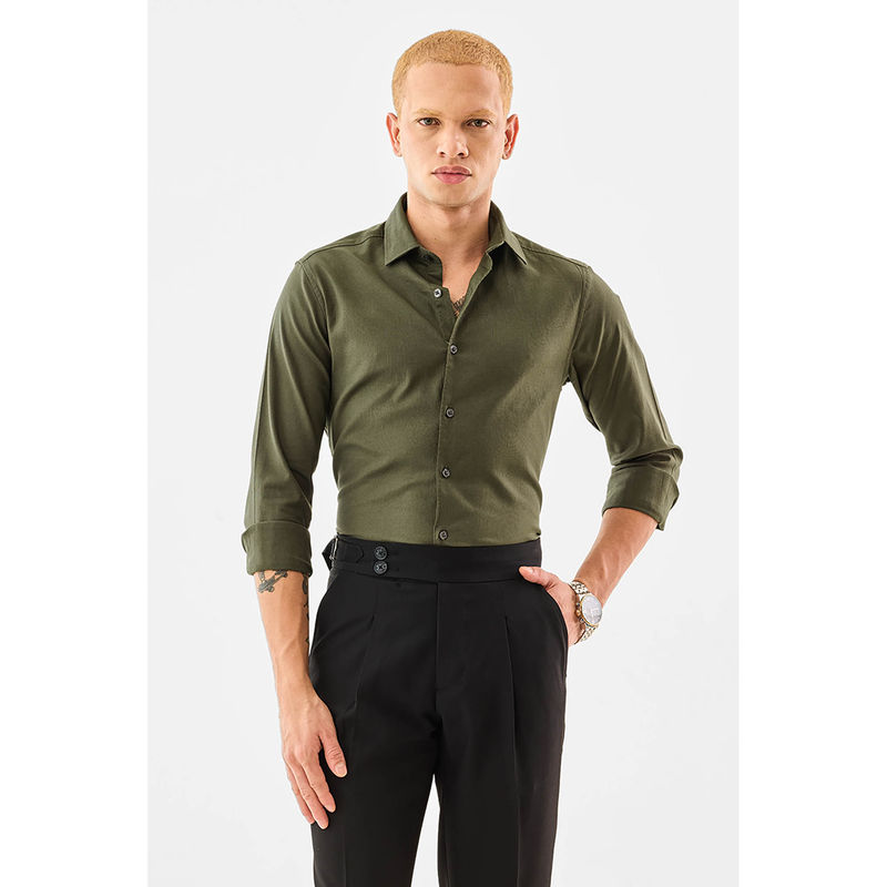 Snitch Men Olive Cotton Blend Full Sleeves Shirt (2XL)