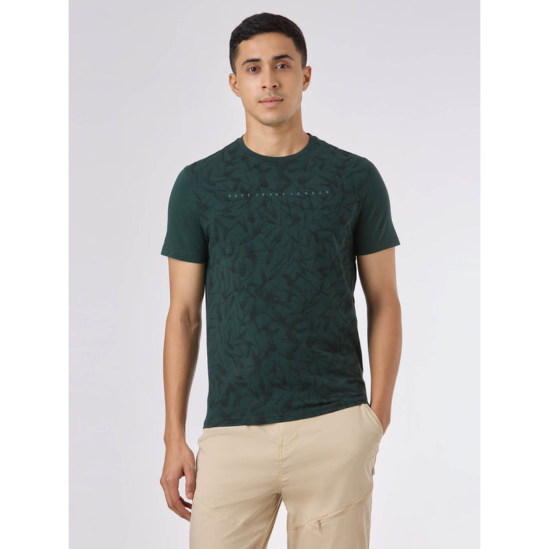 Pepe Jeans Men Green Cotton Blend Half Sleeves T-Shirt (S)