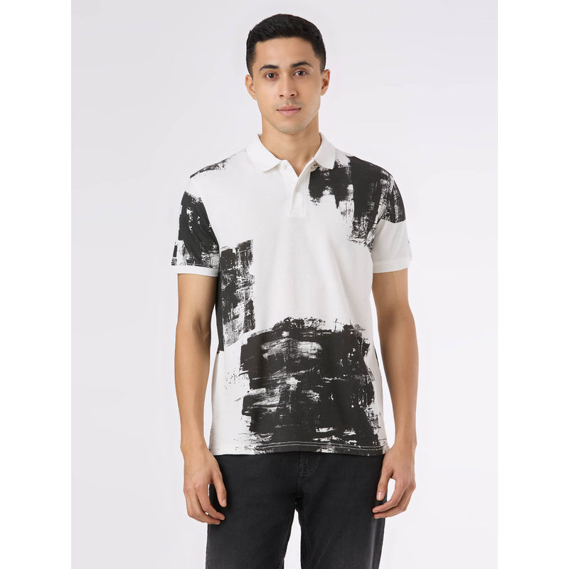 Pepe Jeans Men Off White Pure Cotton Half Sleeves Polo T-Shirt (M)