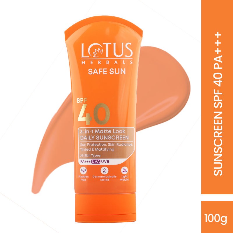 Lotus Herbals SafeSun 3in1 Matte look daily sunscreen,Tinted Sunscreen, SPF 40 PA+++, 100 g