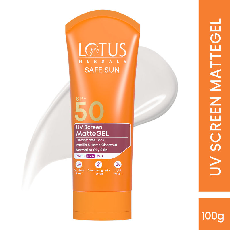 Lotus Herbals Safe Sun Uv Screen Matte Gel Spf 50 Sunscreen, No white cast, Pa+++, 100gm