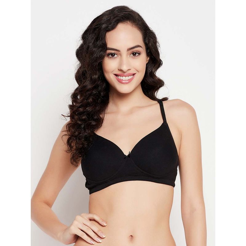 Clovia Padded Non-Wired Demi Cup T-shirt Bra in Black Cotton (38D)