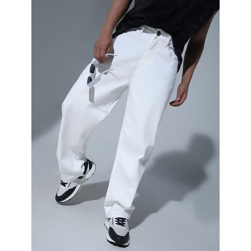 Hubberholme Men Cotton Relaxed Fit Mid-Rise Casual Off White Jeans (34)