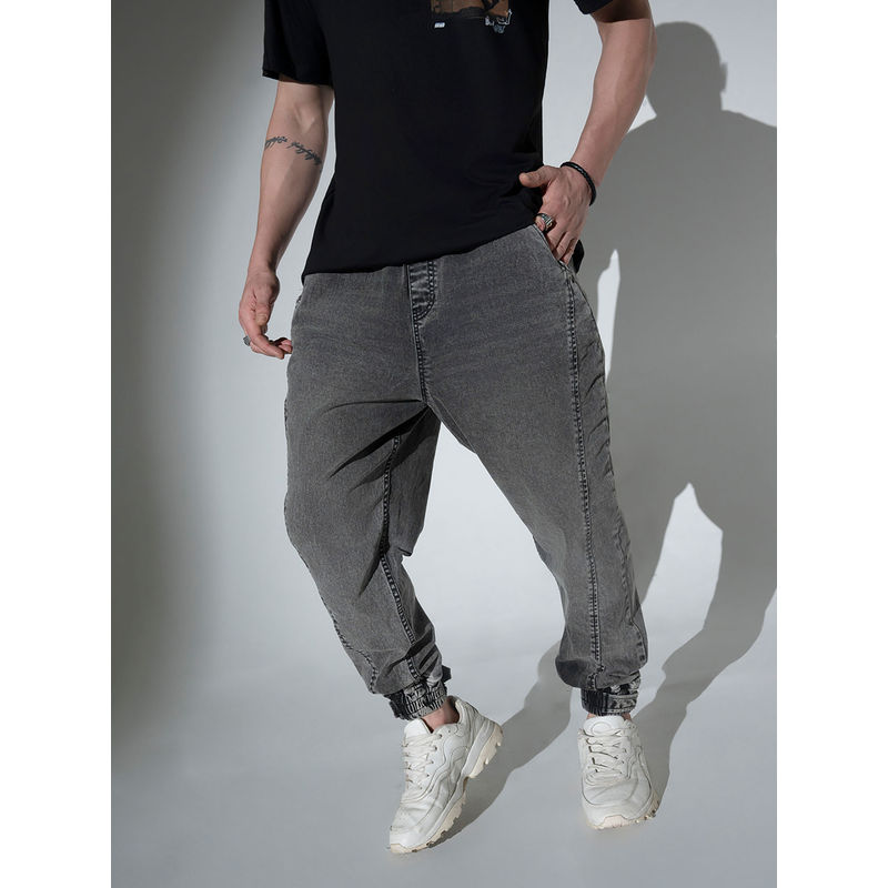 Hubberholme Men Cotton Relaxed Fit Mid-Rise Casual Black Jeans (34)