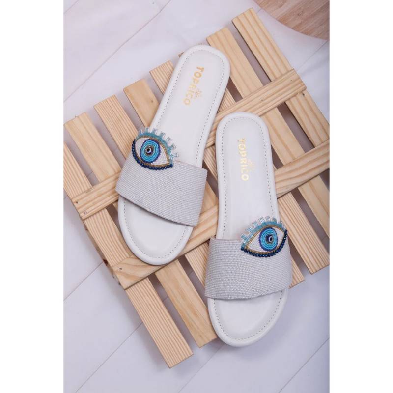 Toprico Evil Eye Beads Embroidered White Flat (EURO 38)
