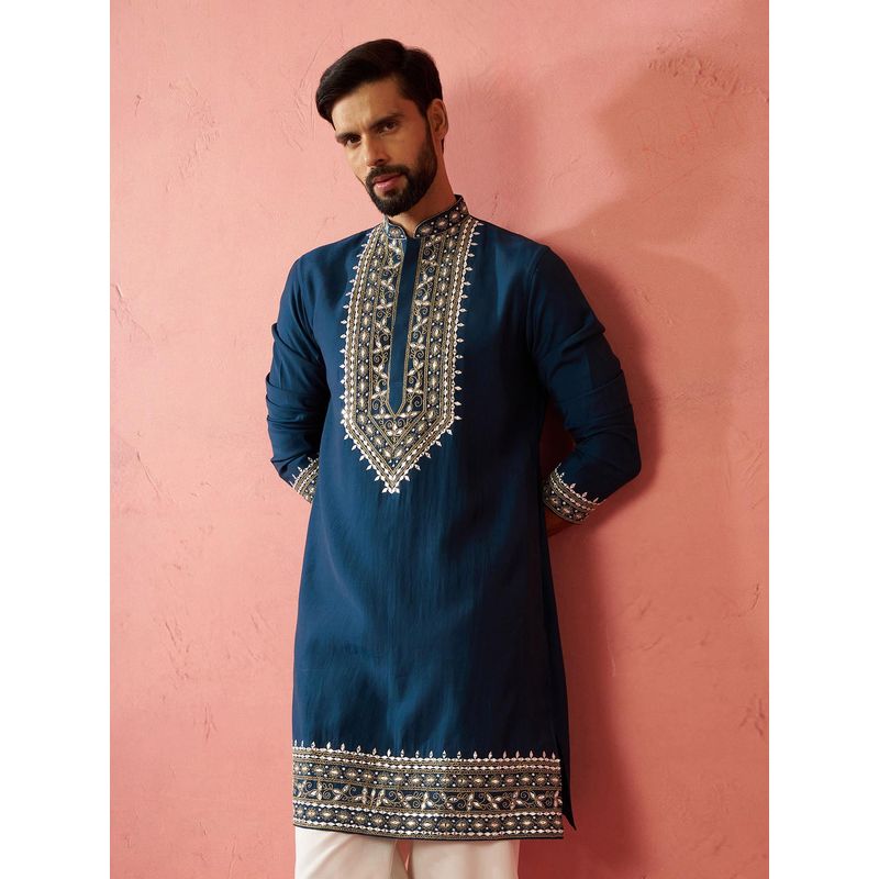 Vastramay Men Turquoise Chanderi Kurta (38)