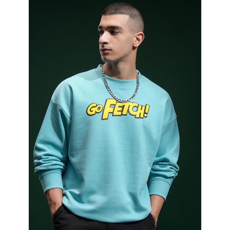 HIGHLANDER Marvel Deadpool Men Blue Oversized Graphic Round Neck Sweatshirt (L)