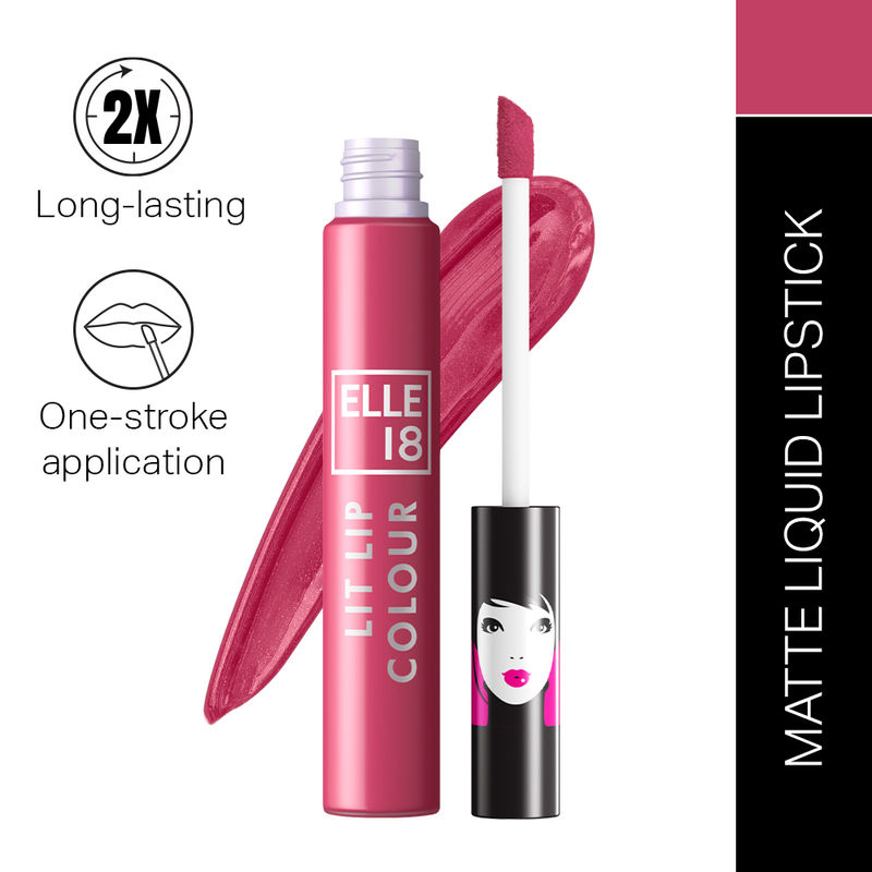 Elle 18 Liquid Lip Color Lipstick 16hr Long Lasting, Smudgeproof, Transferproof Matte- French Pink