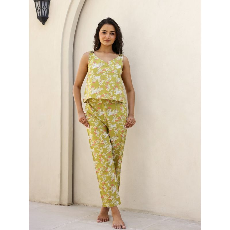 SAY Floral Printed V-Neck Pure Cotton Top With Pyjamas (Set of 2) (XL)