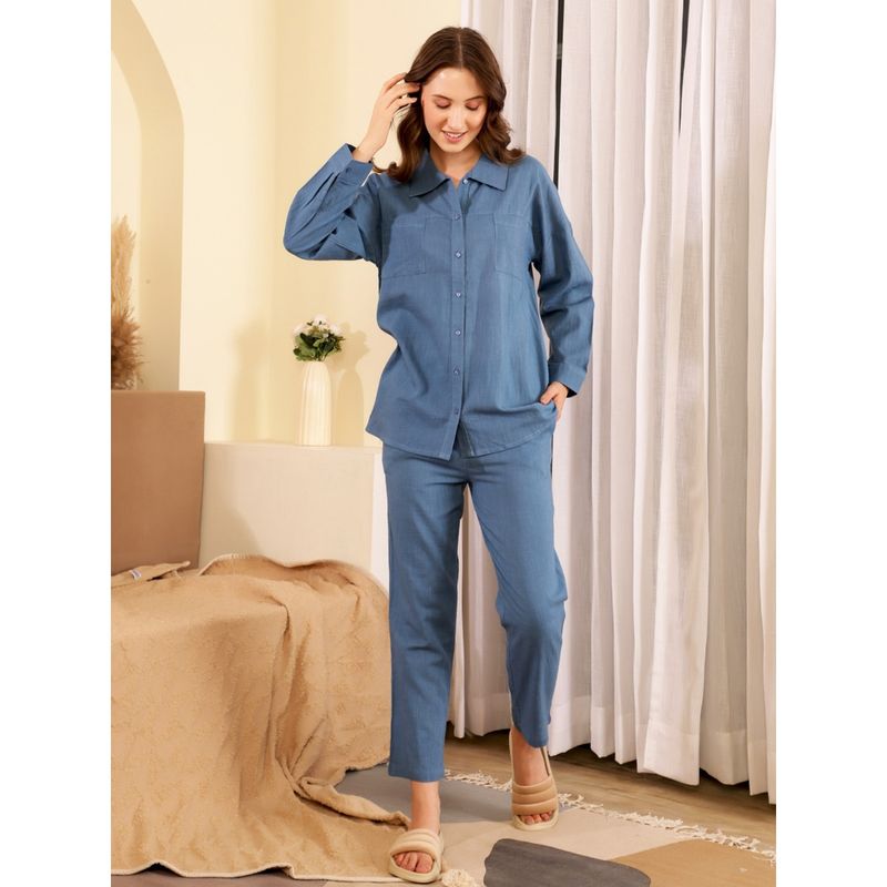 SAY Shirt Collar Pure Cotton Night Suit (Set of 2) (S)