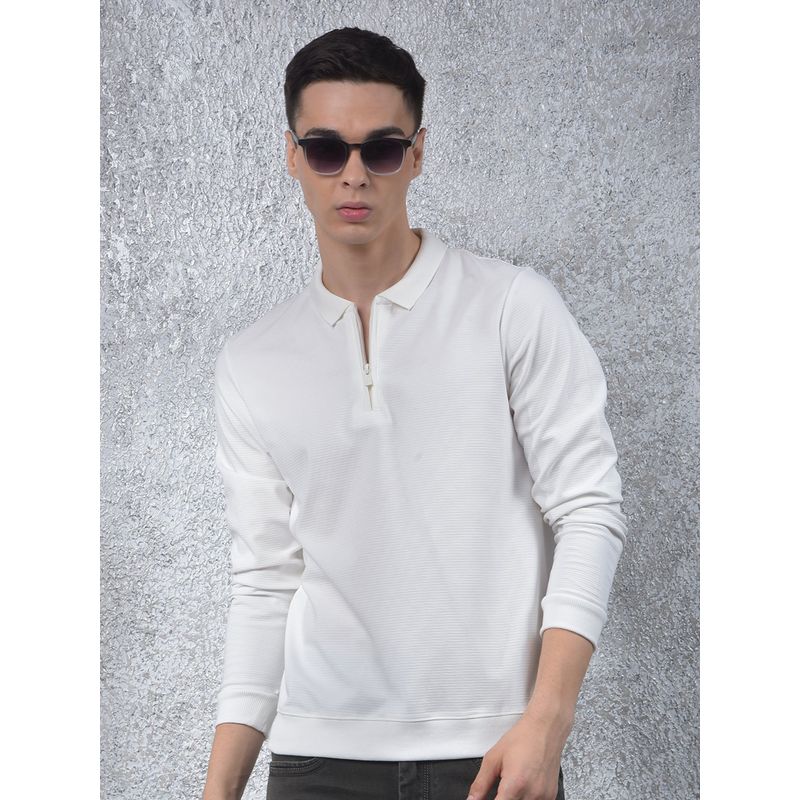 CRIMSOUNE CLUB White Jacquard Polo Neck Sweatshirt (L)