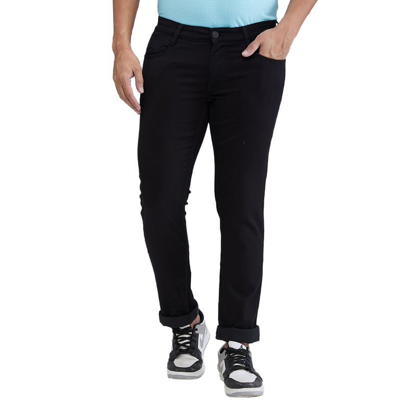 Buy Parx Tapered Fit Solid Black Jeans Online