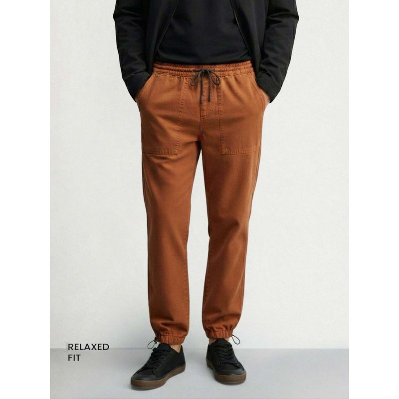 The Indian Garage Co Men Brown Relaxed Fit Solid Mid-Rise Joggers (28)