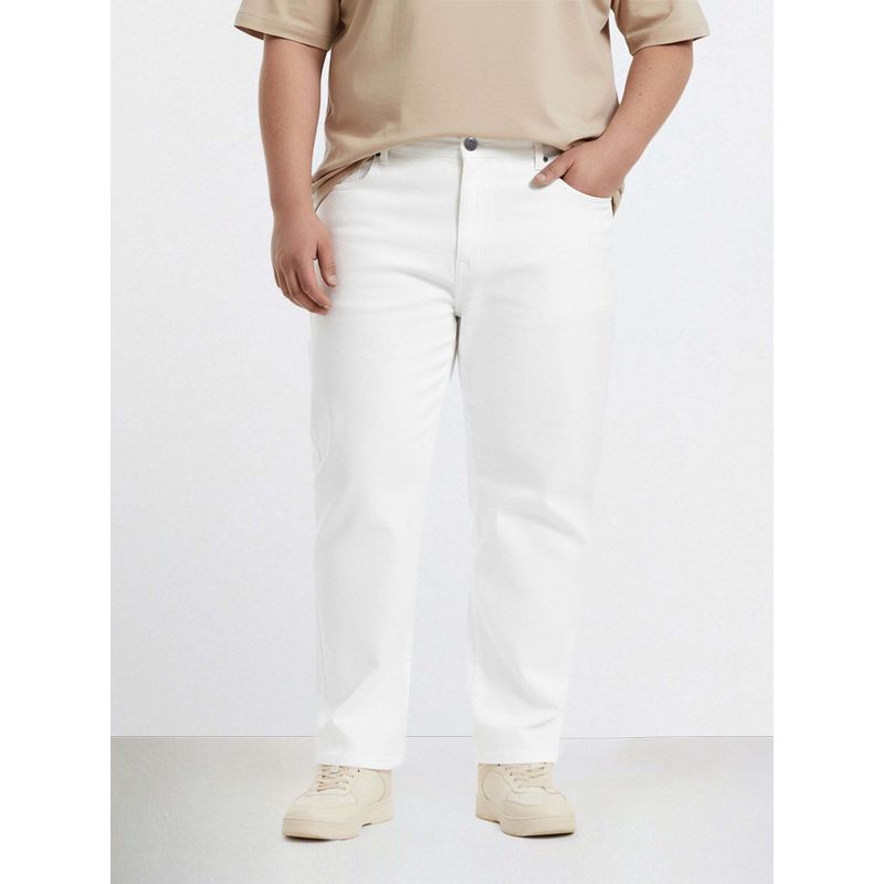 The Indian Garage Co Men White Plus Size Slim Fit Solid Mid-Rise Jeans (46)