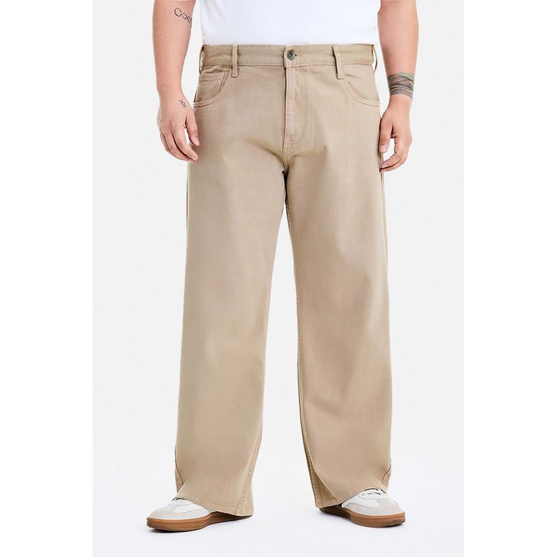 Snitch Men Beige Denim Relaxed Casual Jeans (40)