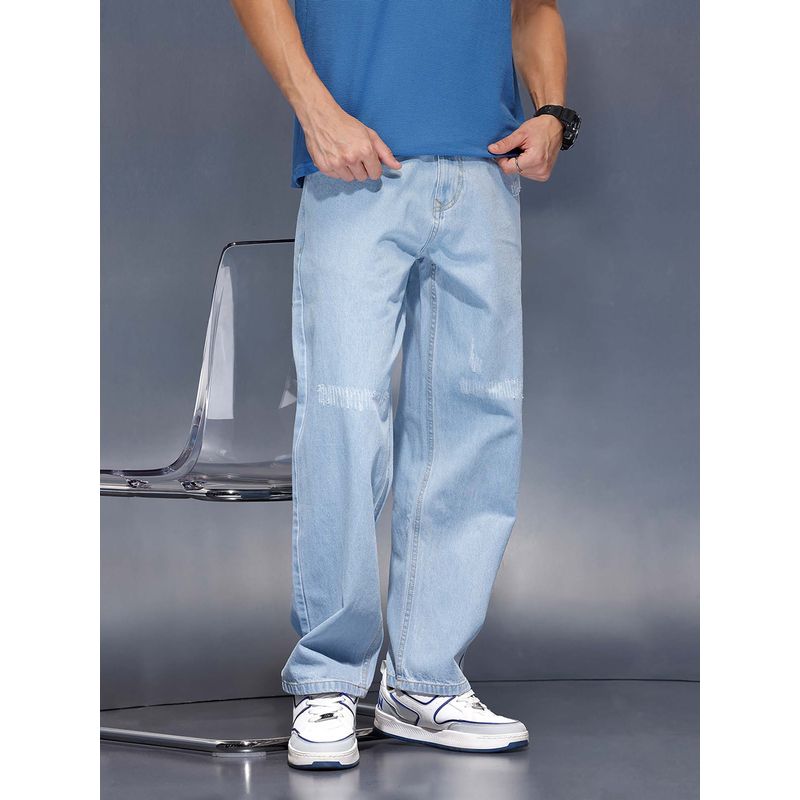 WROGN Men Blue Loose Fit Light Washed Jeans (34)