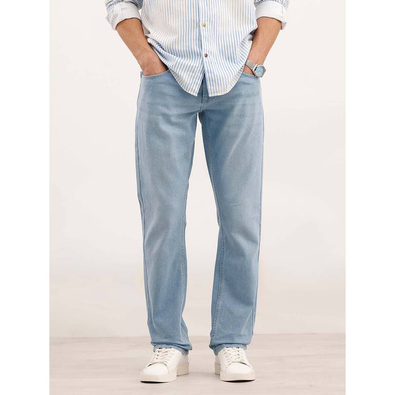 WROGN Men Light Blue Faded Straight Fit Denim Jeans - Image 1