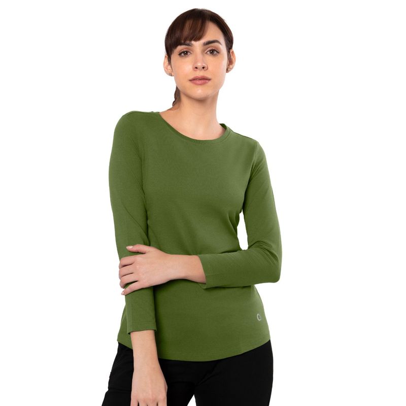 Amante Green Three-Fourth Sleeve Round Neck Essential T-Shirt (S)