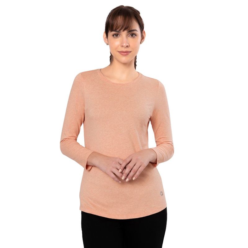 Amante Brown Three-Fourth Sleeve Round Neck Essential T-Shirt (S)