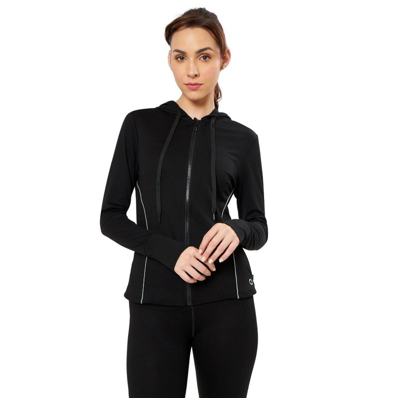 Amante Black Full Sleeve Flaunt Hoodie Jacket (S)