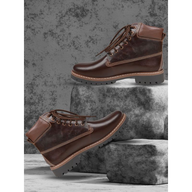 EZOK Brown Lace-Up Leather Casaul Boots for Man (UK 6)