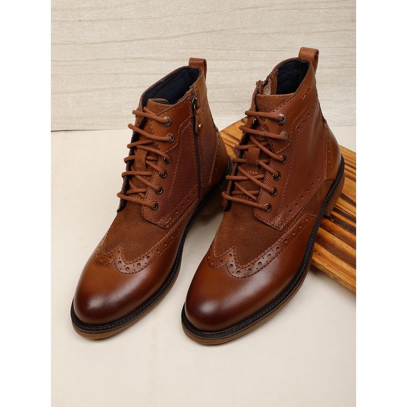 EZOK Tan Lace-Up Leather Brogues Boots for Man (UK 7)