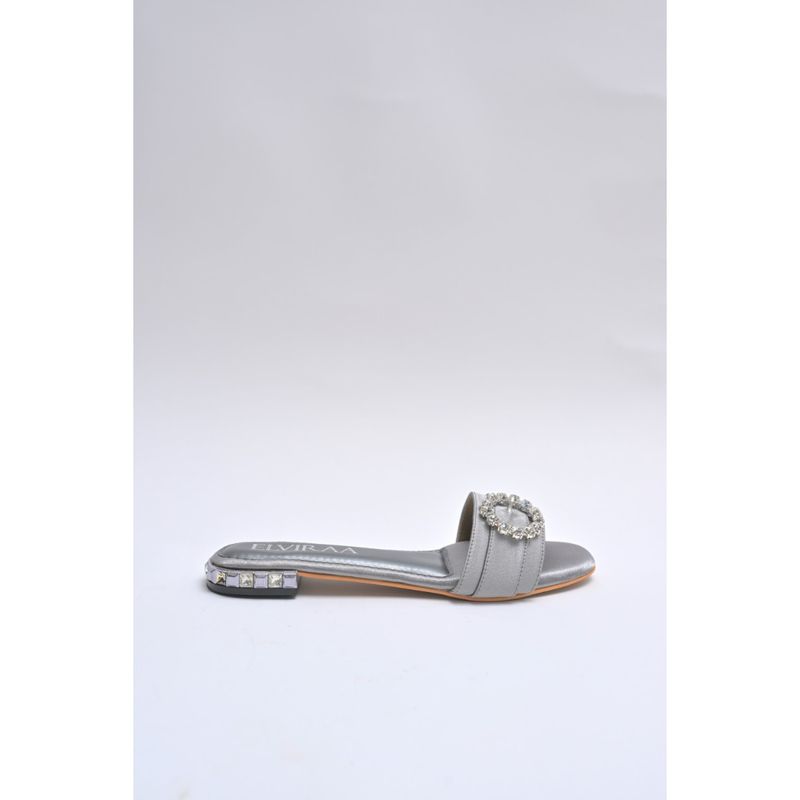 ELVIRAA Grey Diamond Buckle Heel studded flats (EURO 39)