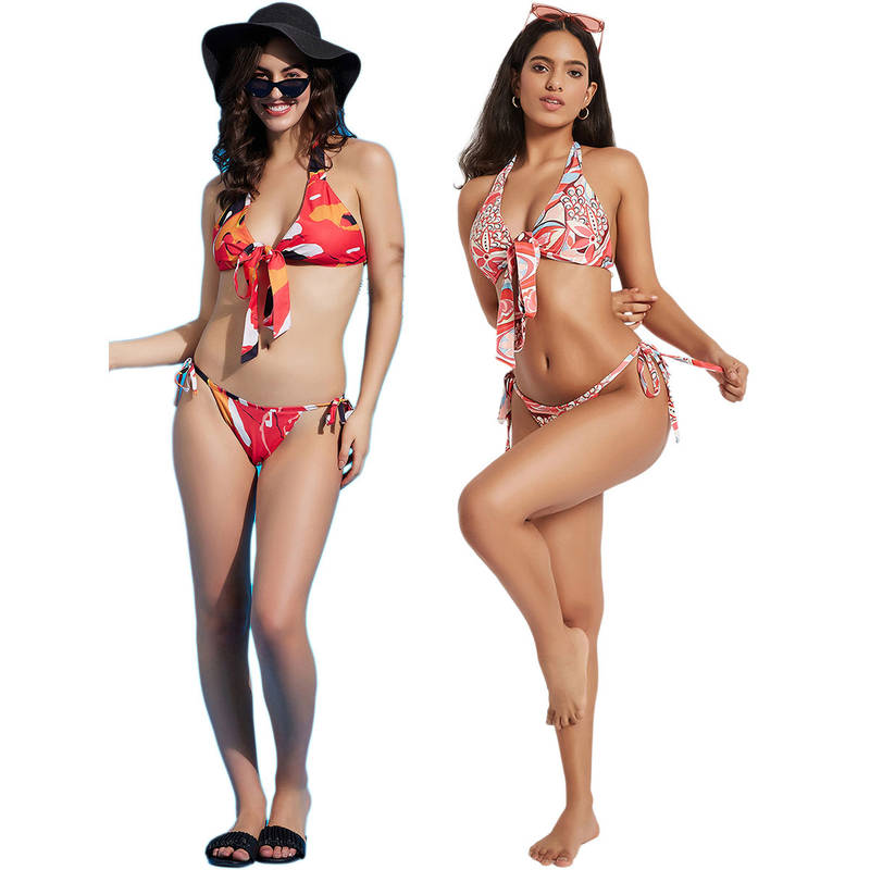 Secrets By ZeroKaata Halter Printed Beach Wear Bikini Bra and Panty for Women (Pack of 2) (XS)