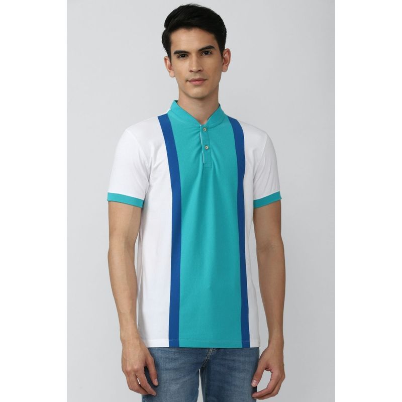 Peter England Men White Colorblock Stylized Neck T-Shirts (S)